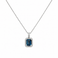 London Blue Topaz & Diamond Halo Necklace