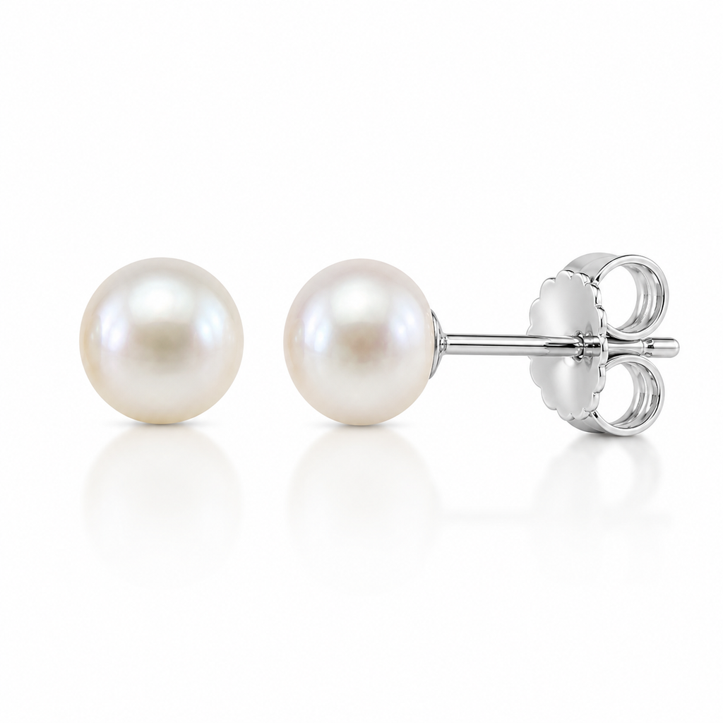 7 MMRD Classic Pearl Stud Earrings- White Gold