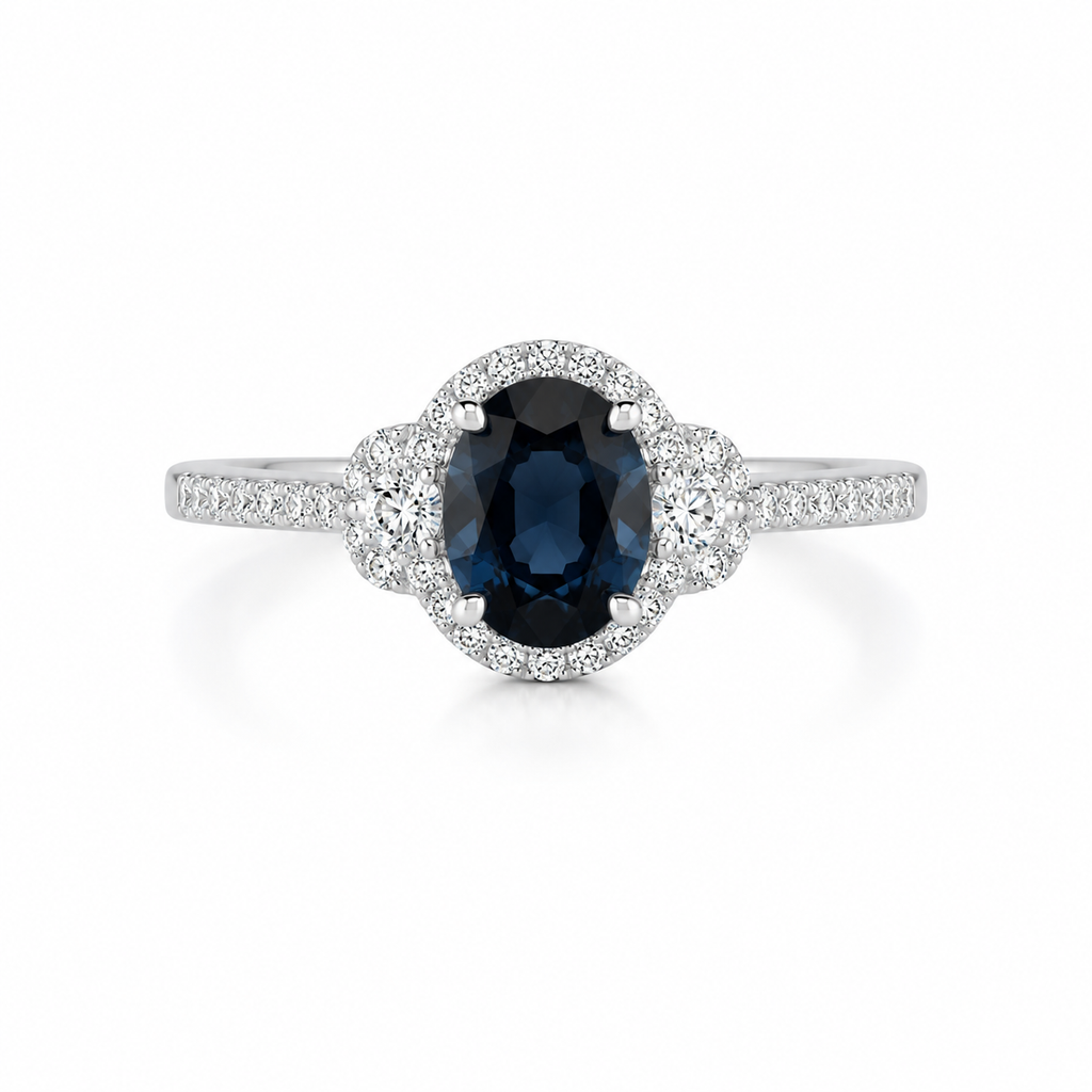 Sapphire Diamond Halo Ring