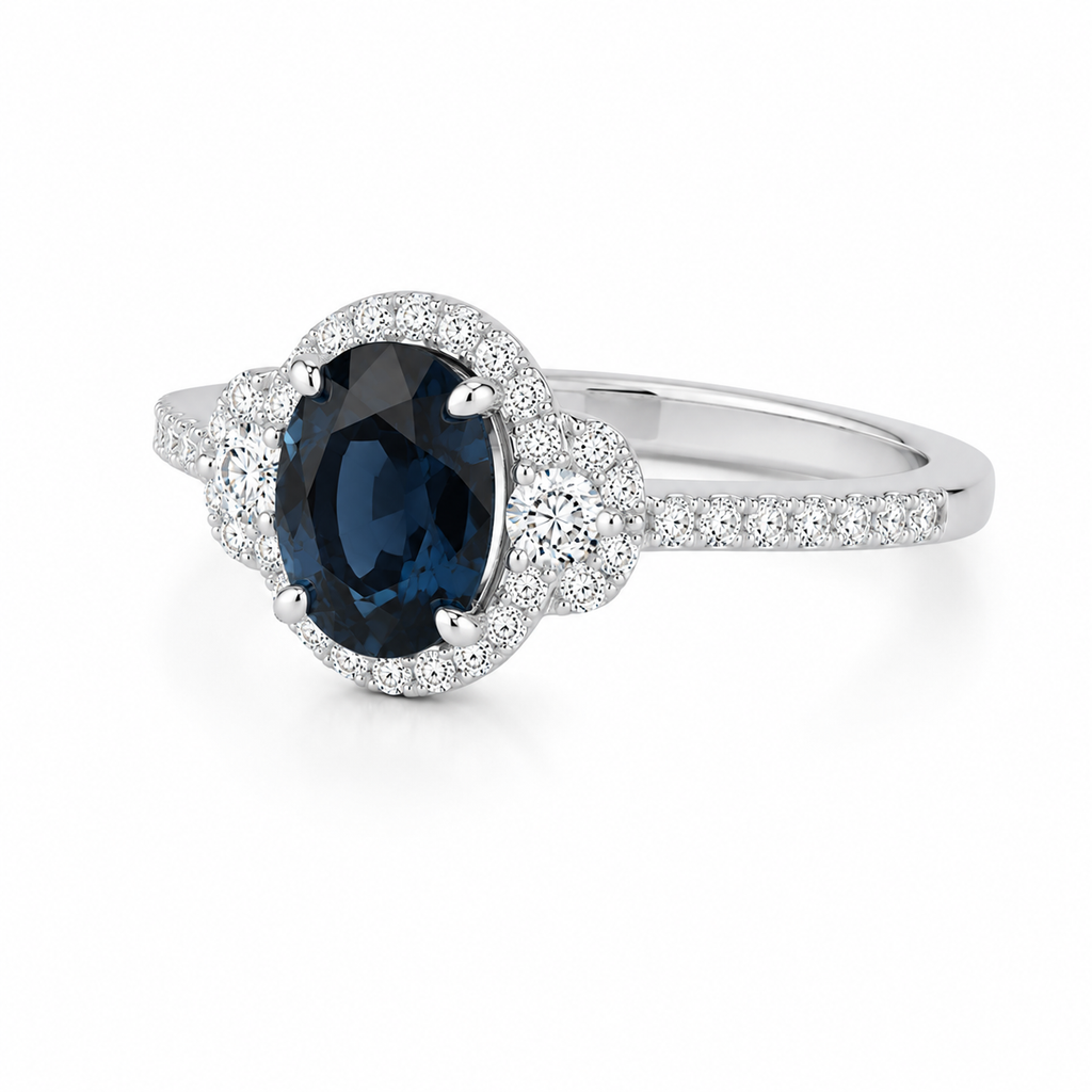 Sapphire Diamond Halo Ring