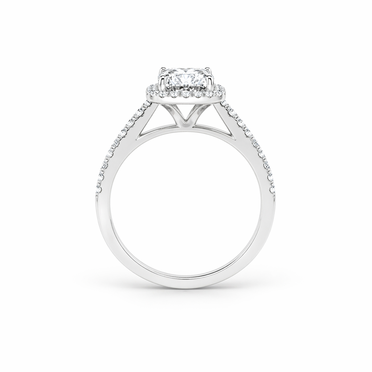 GIA Certified Elongated Cushion Halo Diamond Engagement Ring