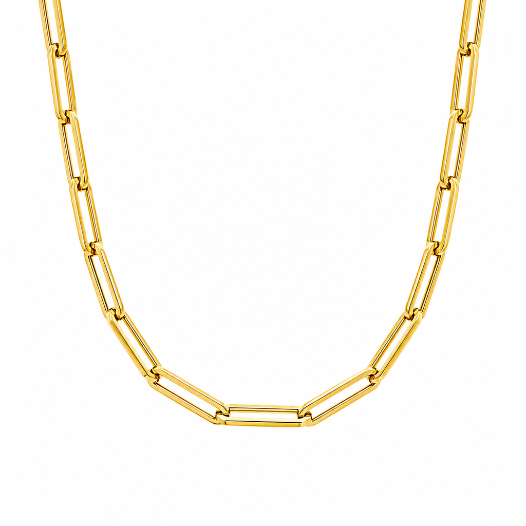 14K Solid Yellow Gold Paperclip Chain Necklace