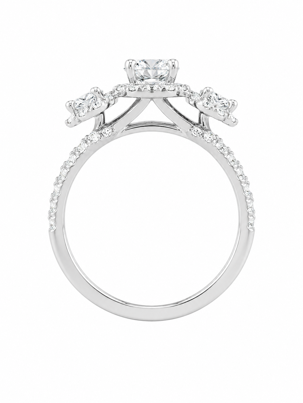 Three-Stone Halo Diamond Ring