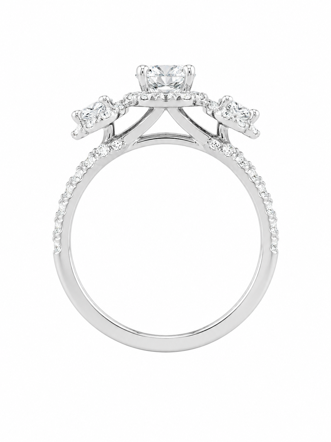 Three-Stone Halo Diamond Ring