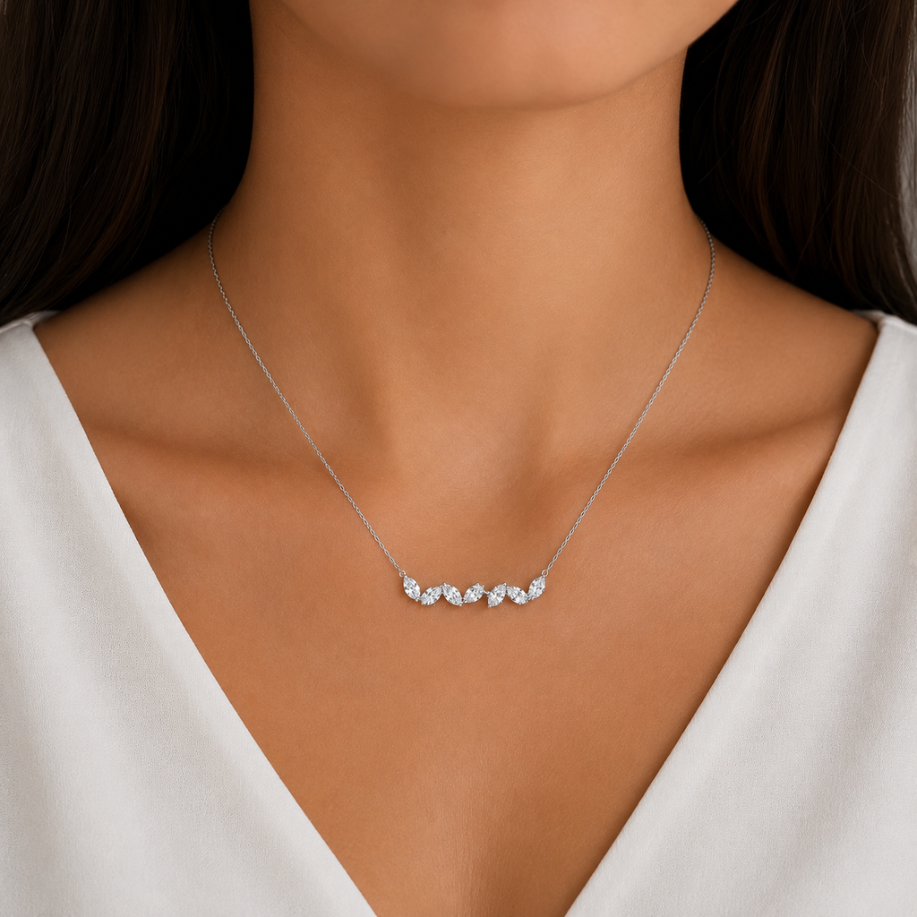 Marquise & Pear-Shape Diamond Bar Necklace