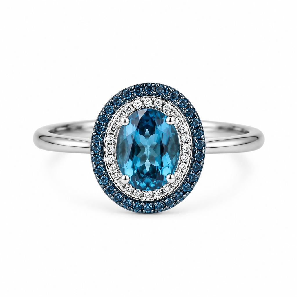London Blue Topaz Halo Ring