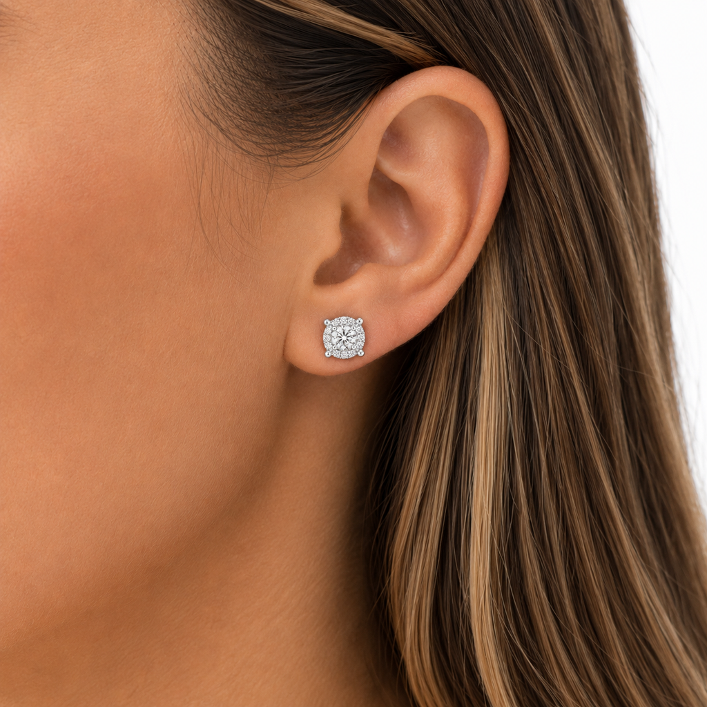 Round Halo Diamond Stud Earrings