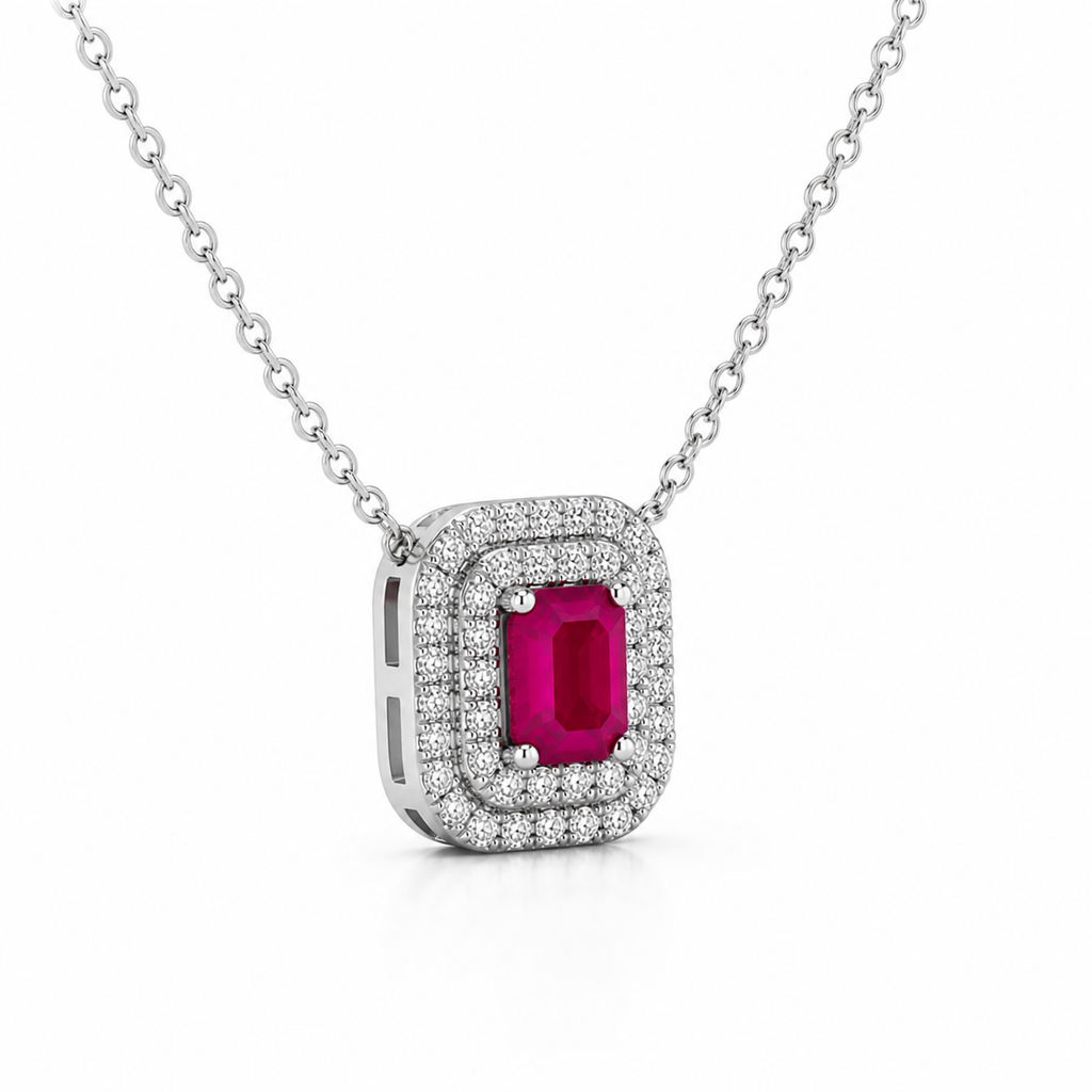 Ruby & Diamond Halo Necklace