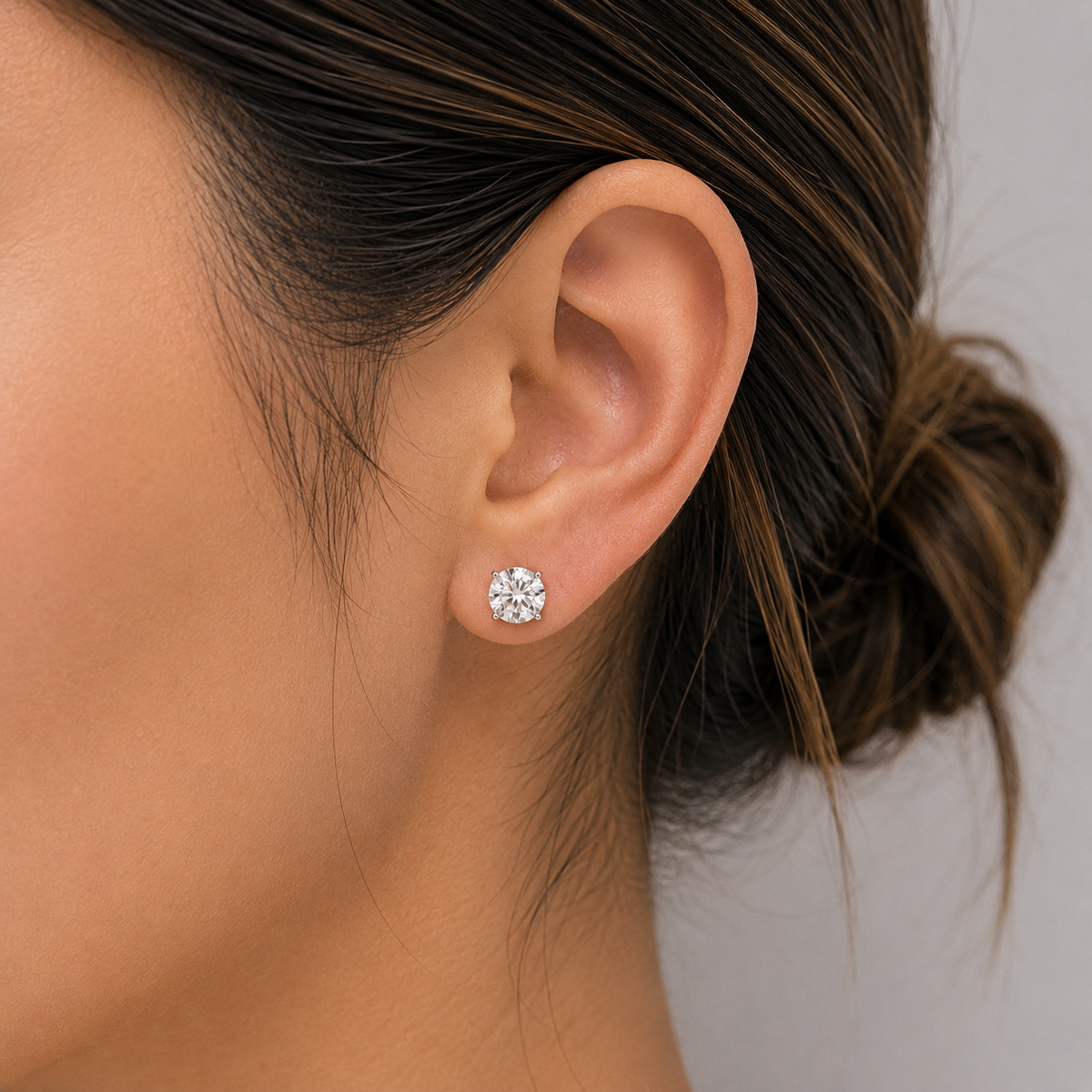 Round Brilliant Natural Diamond Stud Earrings- 4 Prong