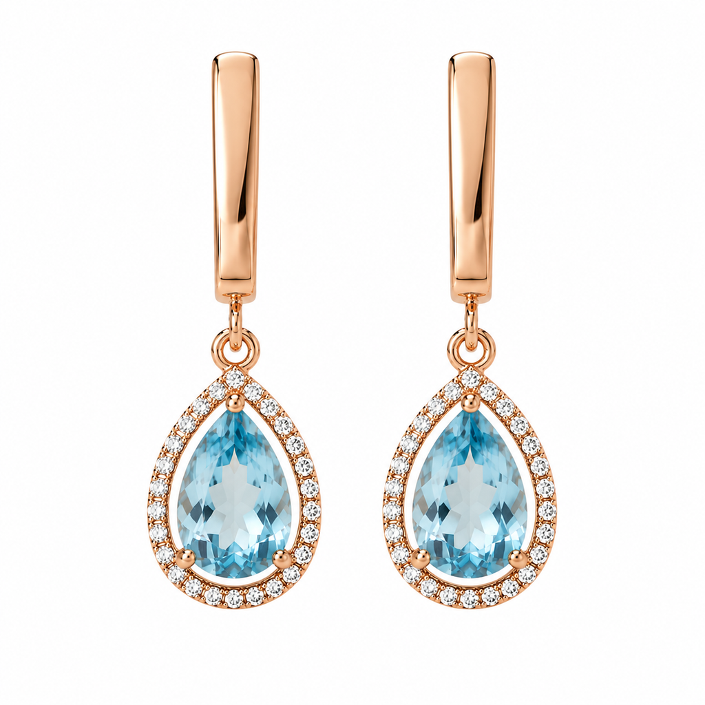 Blue Topaz Halo Drop Earrings