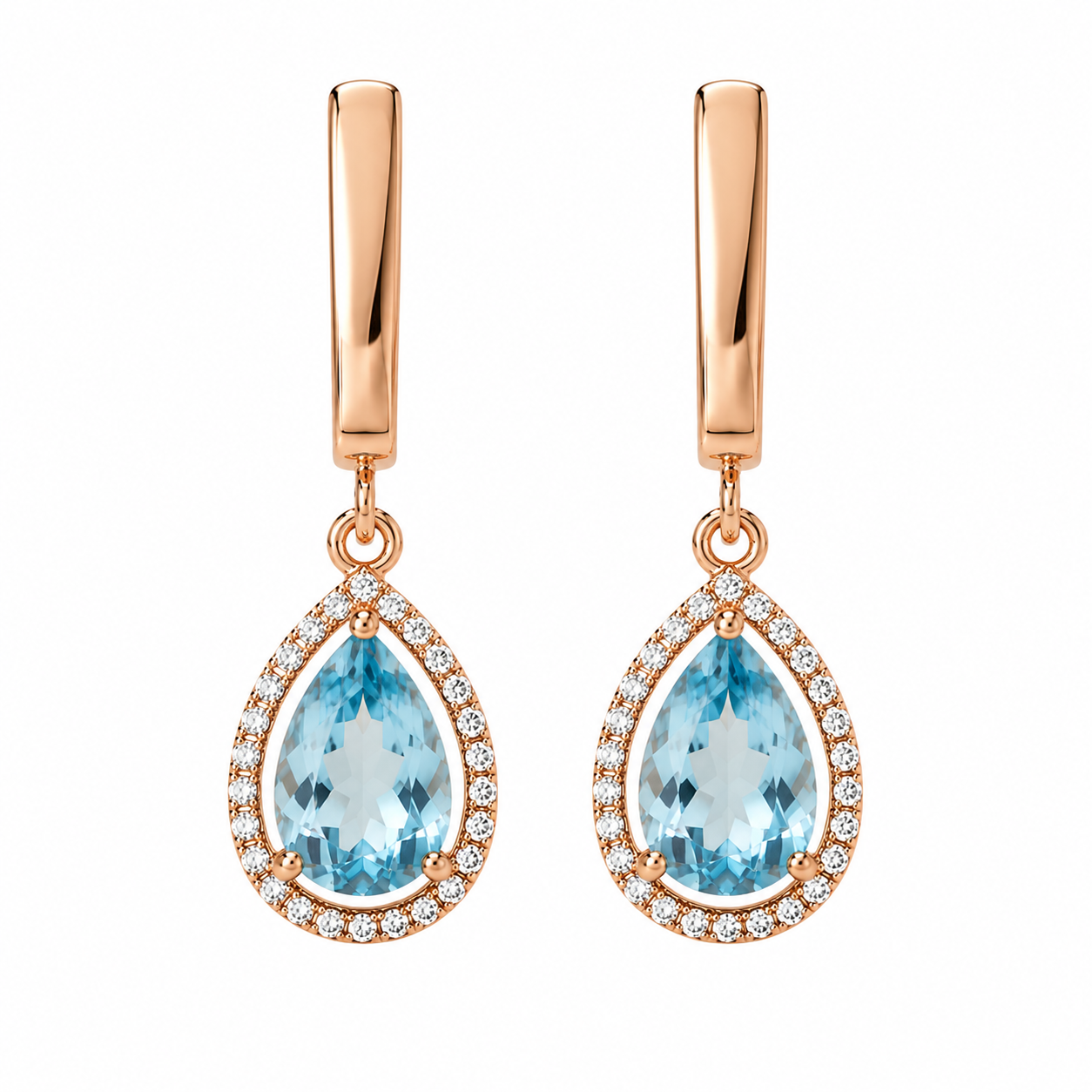 Blue Topaz Halo Drop Earrings