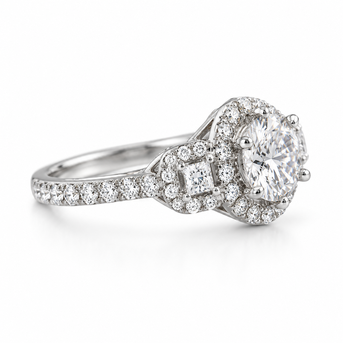 IGI Lab-Grown Diamond Three-Stone Halo Ring – 1.00 ct
