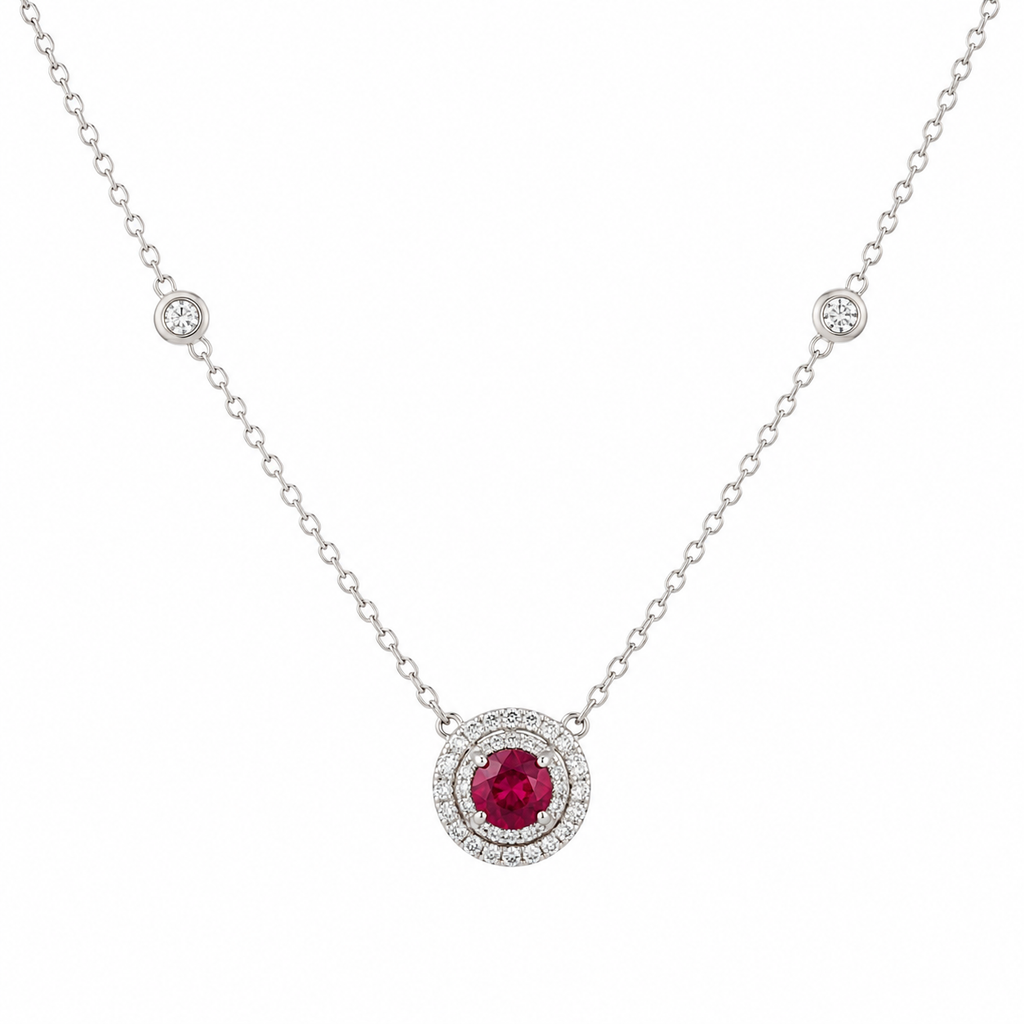 Ruby & Diamond Halo Necklace