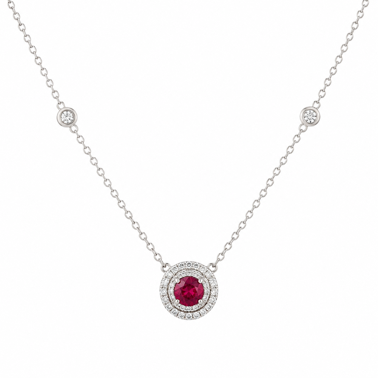 Ruby & Diamond Halo Necklace