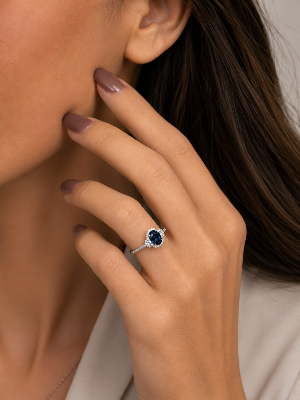 Sapphire Diamond Halo Ring