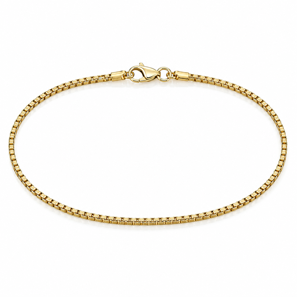 14K Gold Box Link Anklet