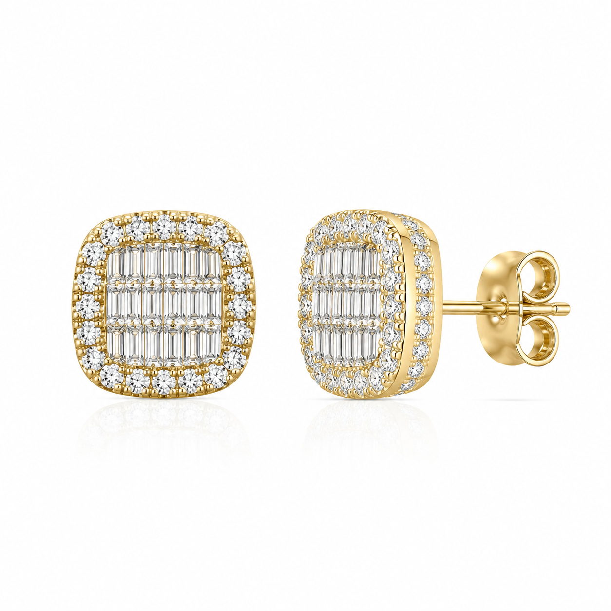 Diamond Baguette Cluster Stud Earrings