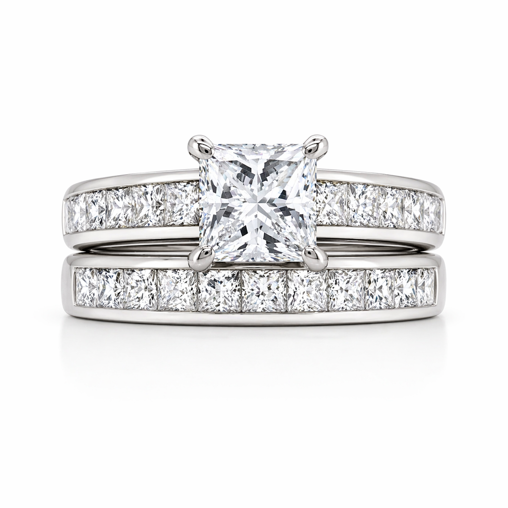 GIA Certified Princess Cut Diamond Bridal Set