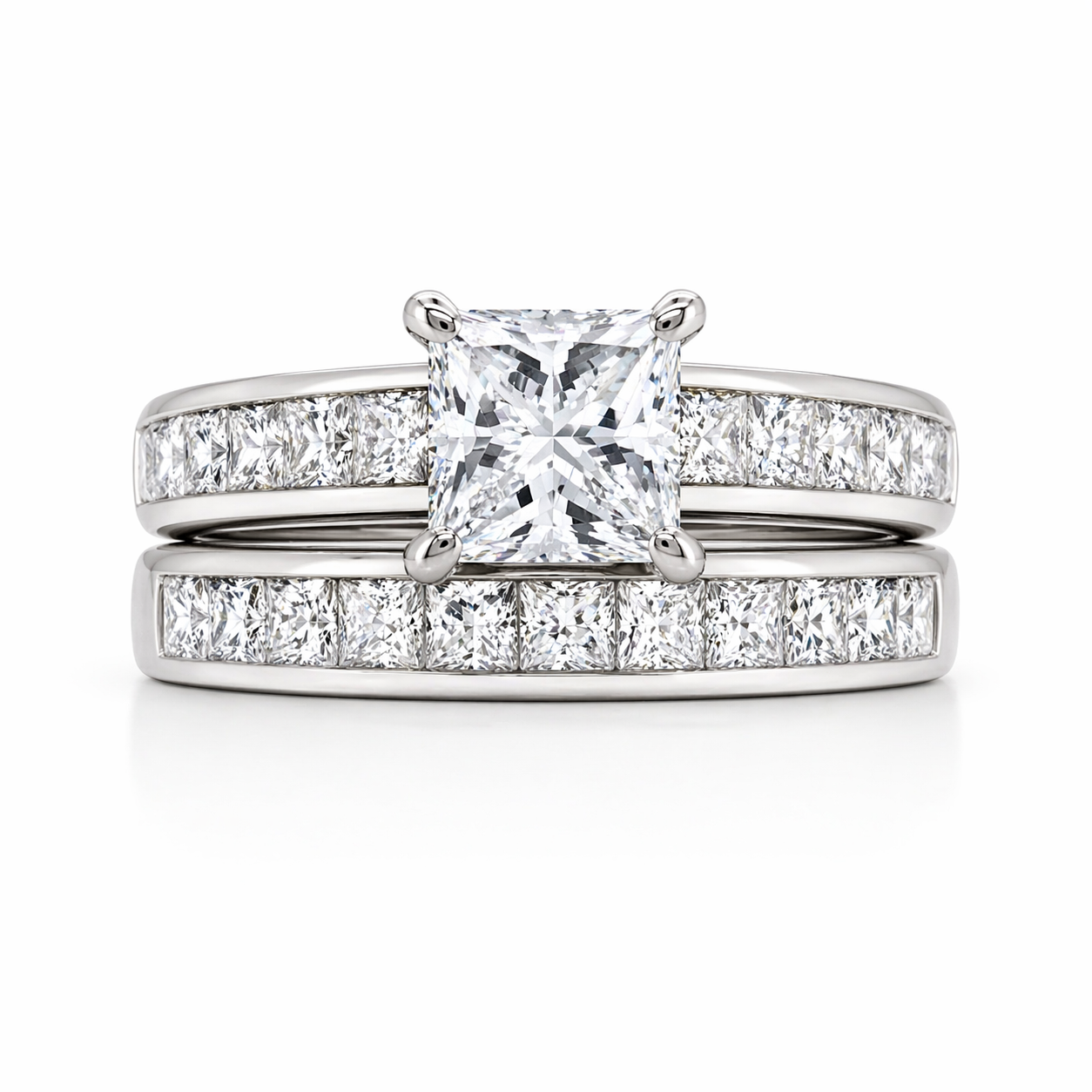 GIA Certified Princess Cut Diamond Bridal Set