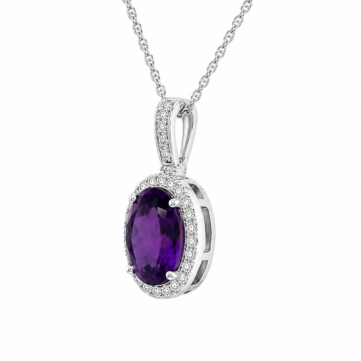 Amethyst & Diamond Halo Necklace