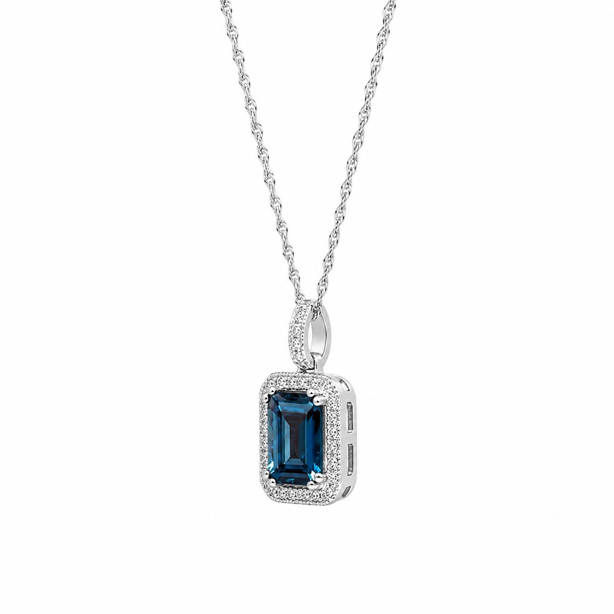 London Blue Topaz & Diamond Halo Necklace
