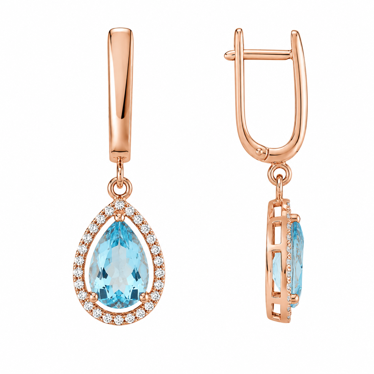 Blue Topaz Halo Drop Earrings