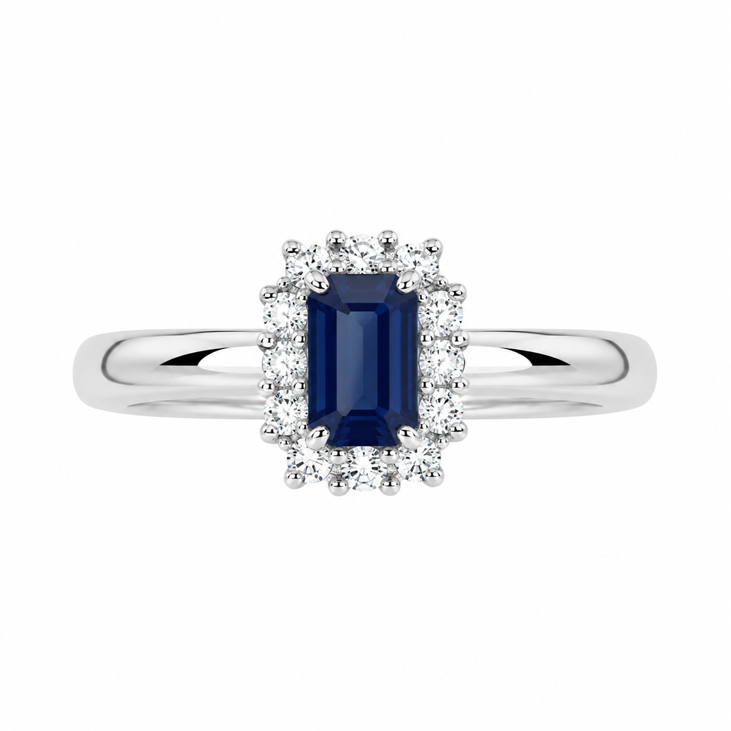 Sapphire & Diamond Halo Ring