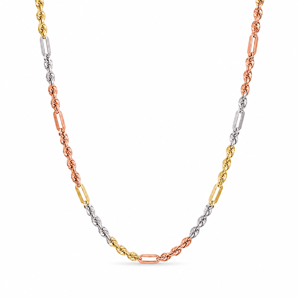 14K Tri-Color Milano Link Chain Necklace