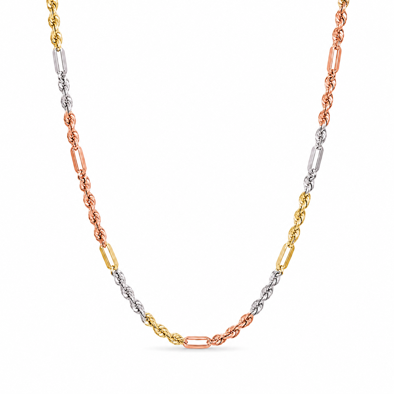 14K Tri-Color Milano Link Chain Necklace