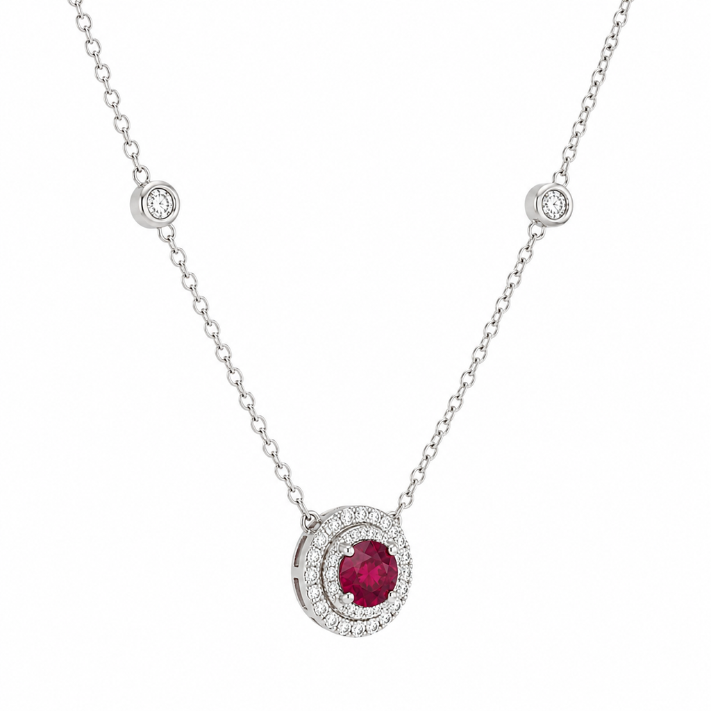 Ruby & Diamond Halo Necklace