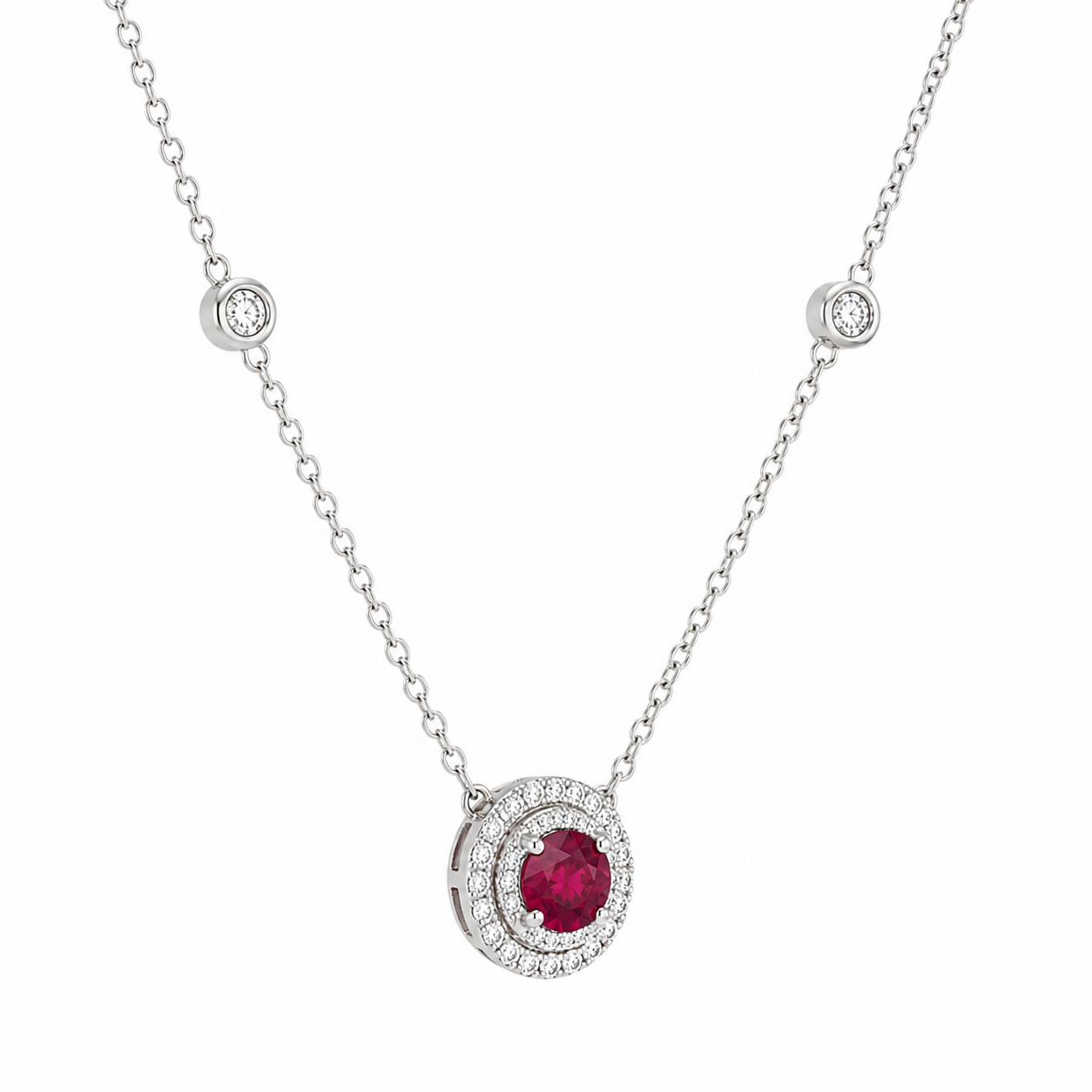 Ruby & Diamond Halo Necklace