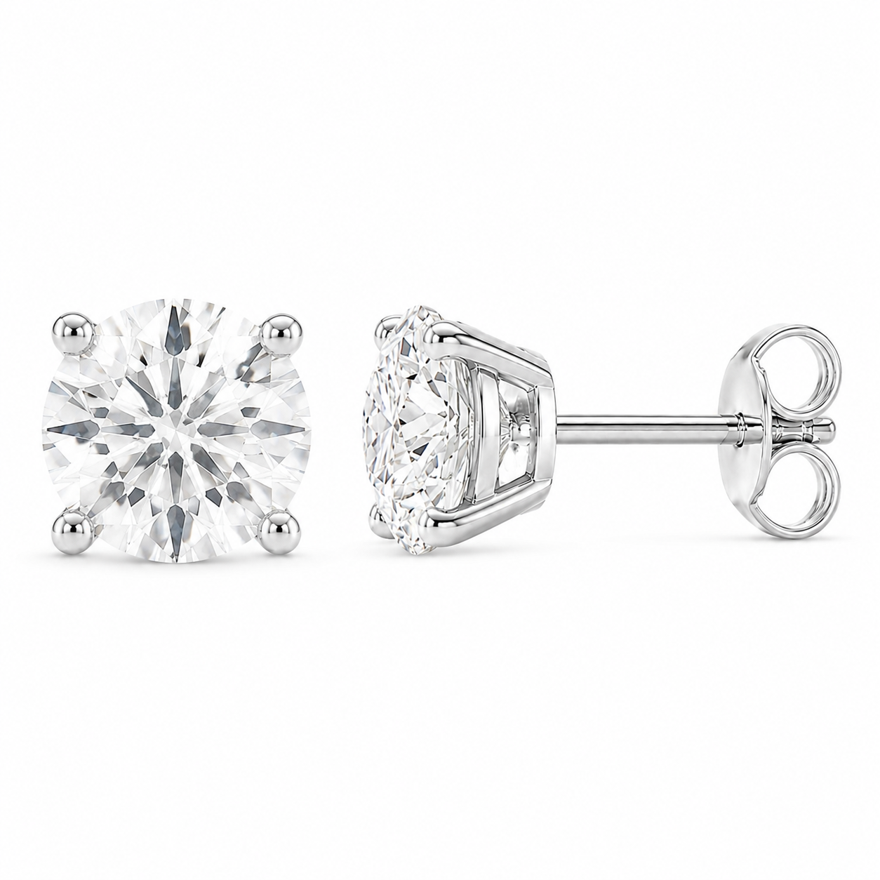 Round Brilliant Natural Diamond Stud Earrings- 4 Prong