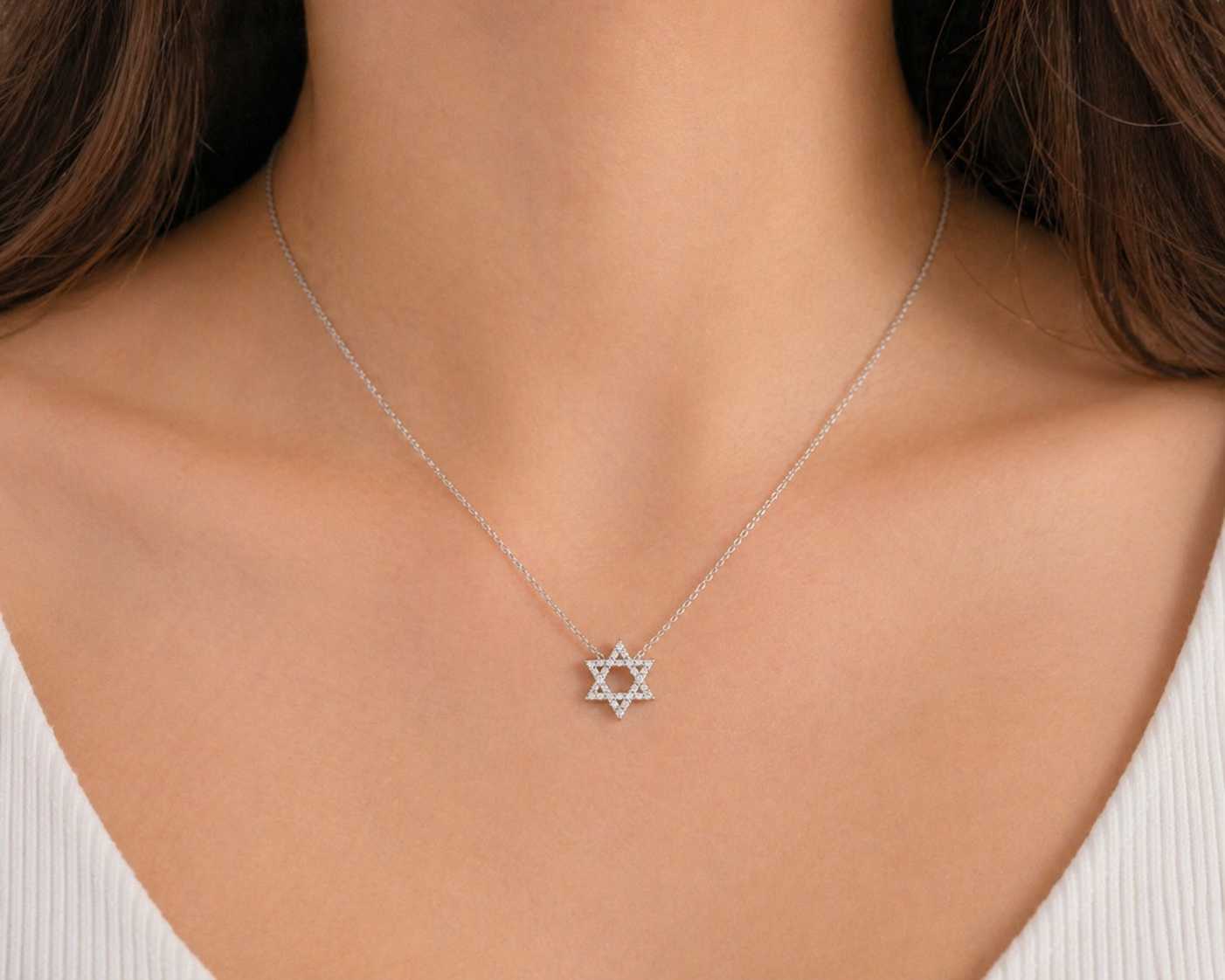 Diamond Star of David Pendant Necklace