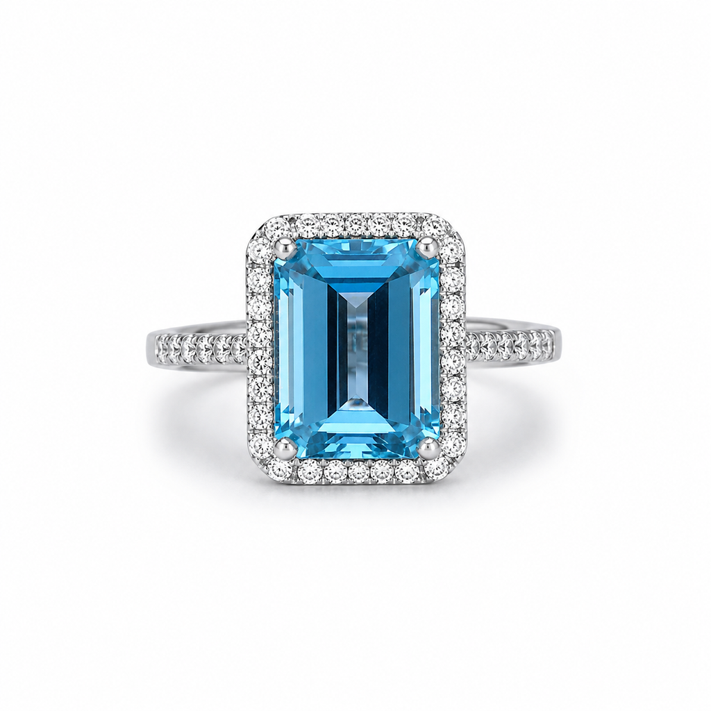 Blue Topaz & Aquamarine Halo Ring