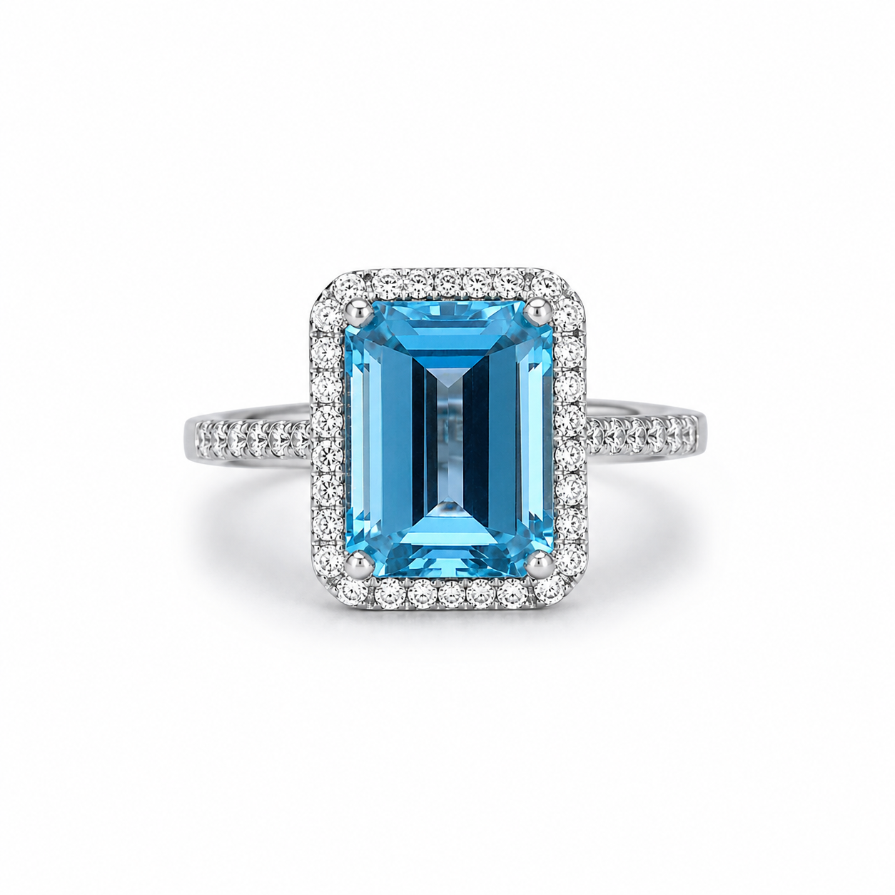 Blue Topaz & Aquamarine Halo Ring