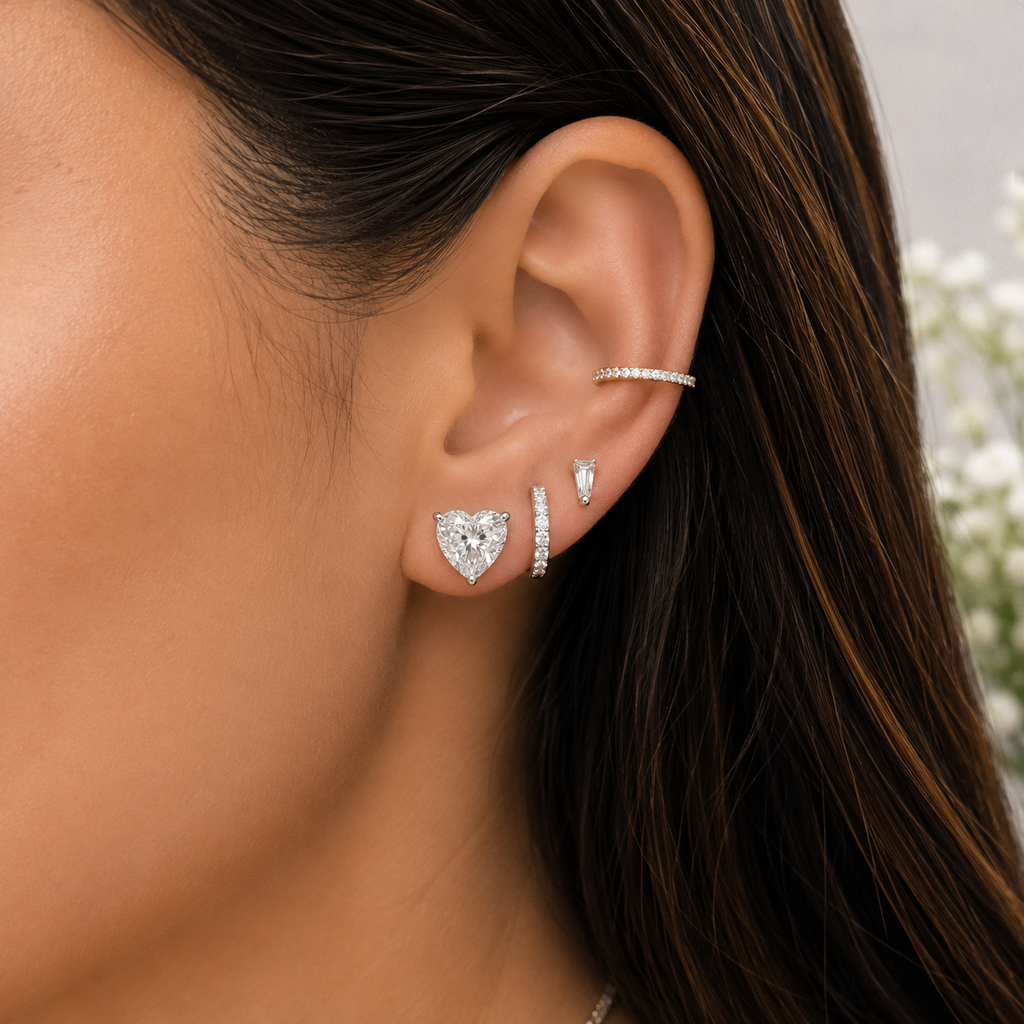 Heart-Shaped Diamond Stud Earrings