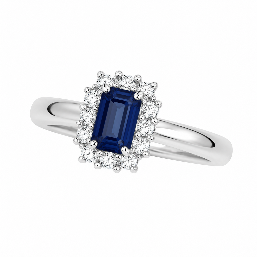 Sapphire & Diamond Halo Ring