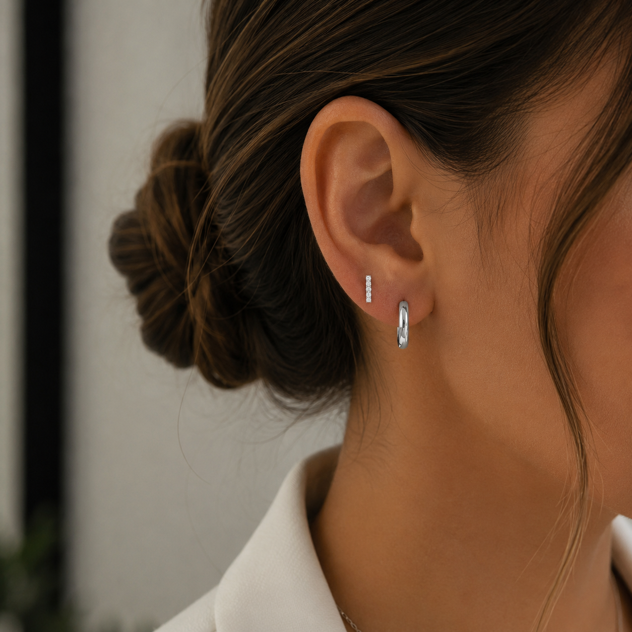 Vertical Diamond Bar Stud Earrings