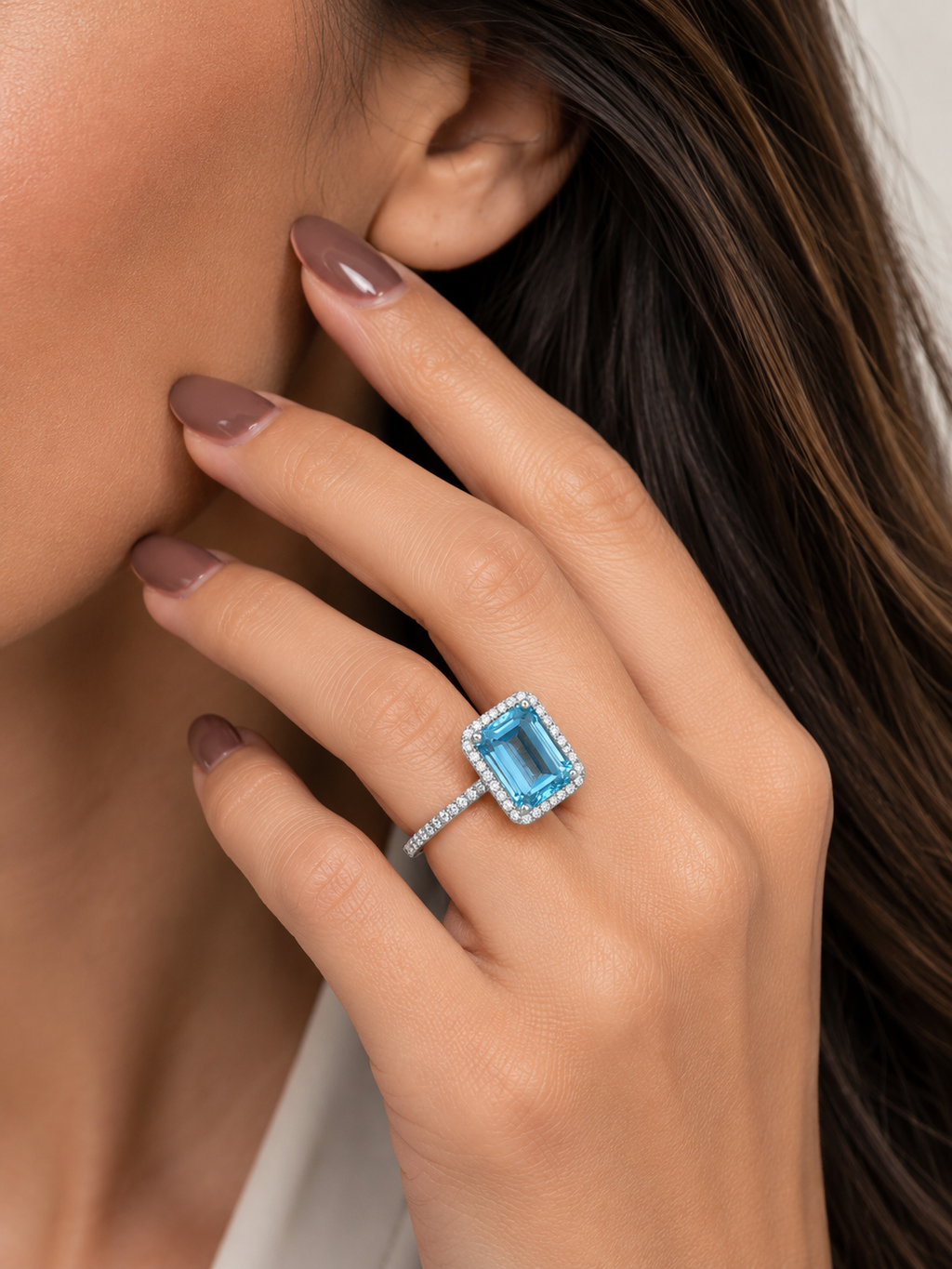 Blue Topaz & Aquamarine Halo Ring
