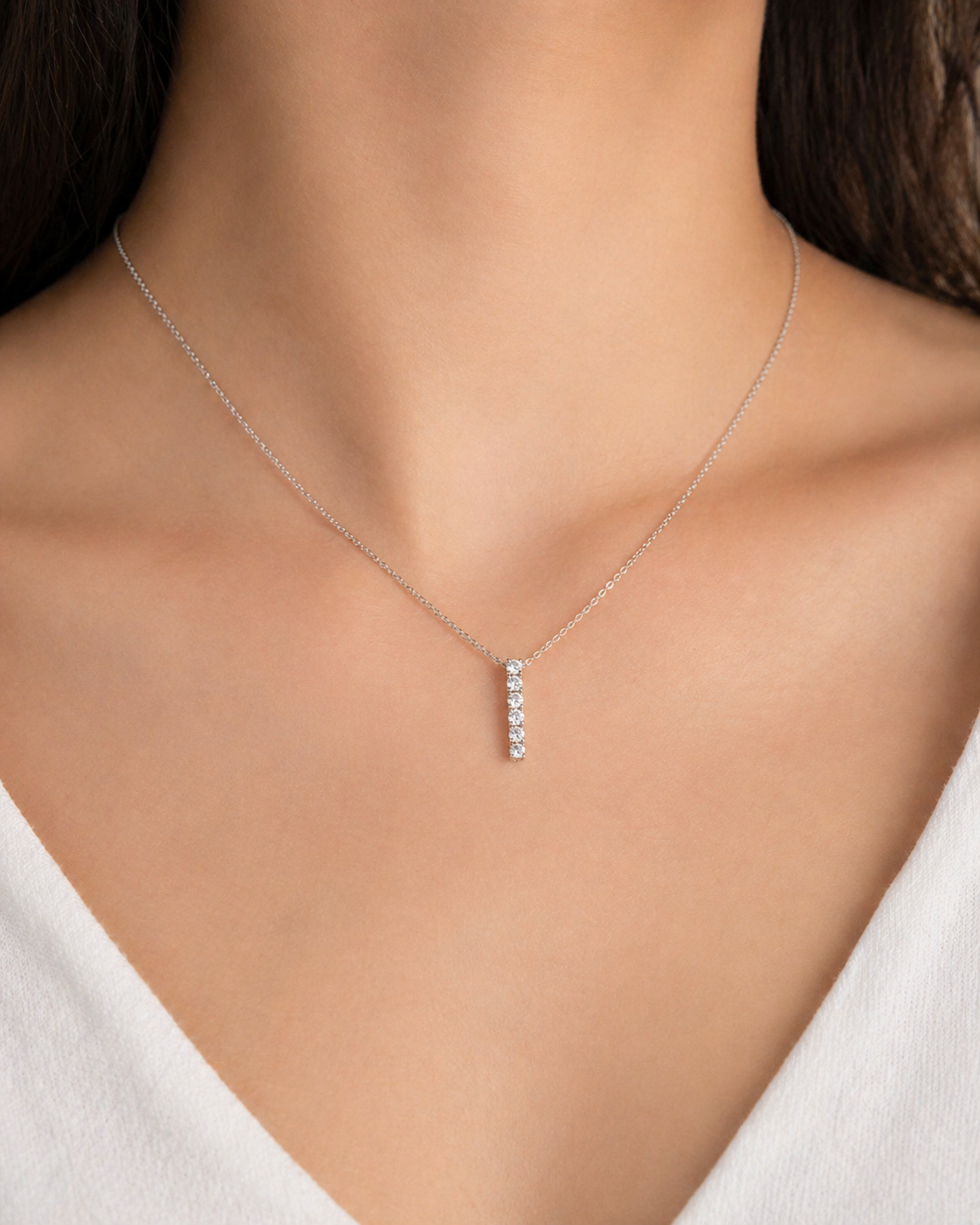 Diamond Vertical Bar Pendant Necklace