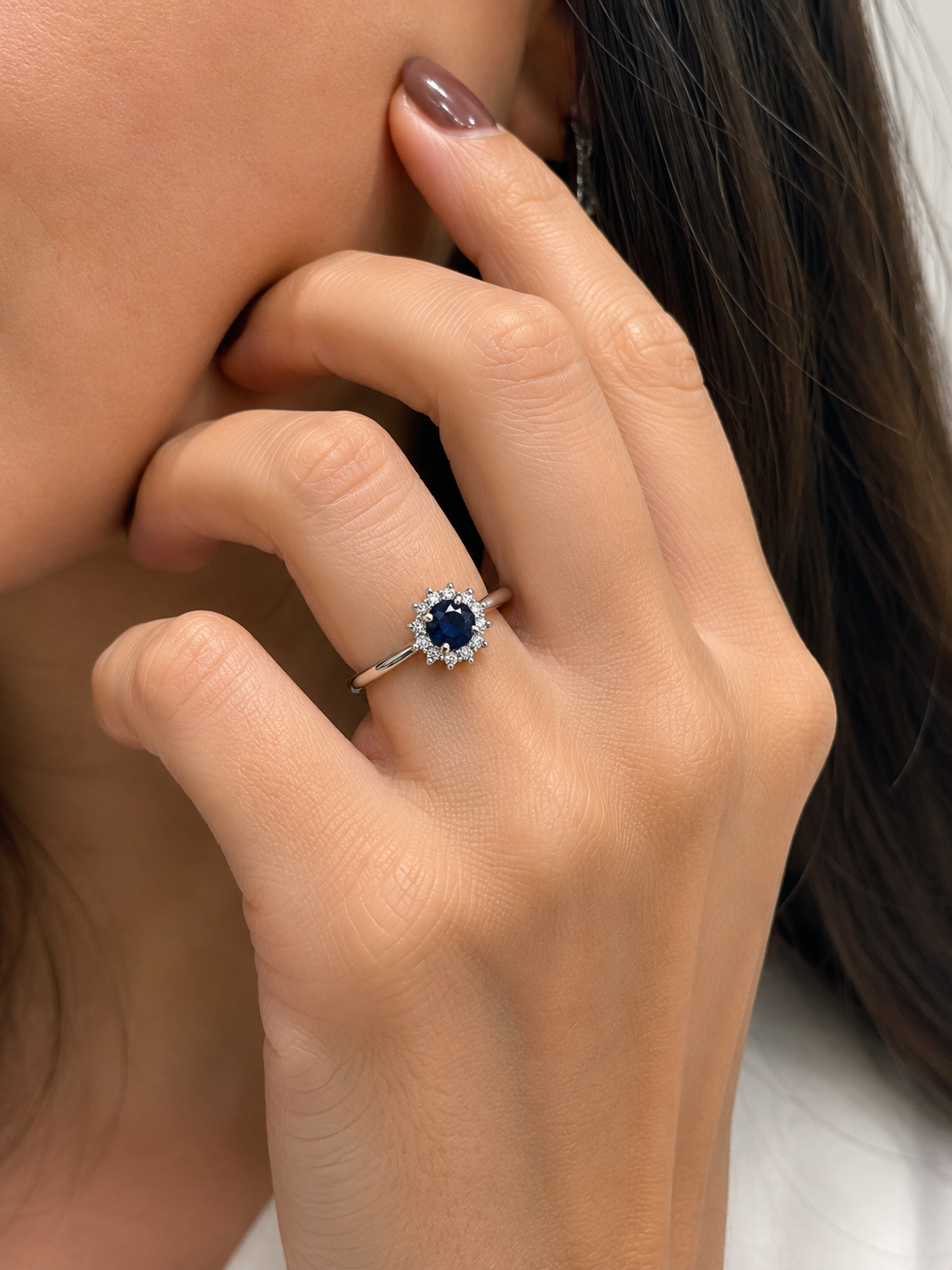 Sapphire & Diamond Halo Ring