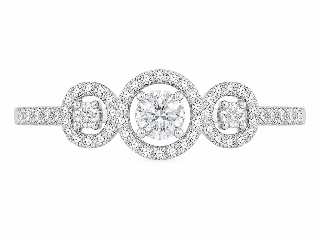 Three-Stone Halo Diamond Ring