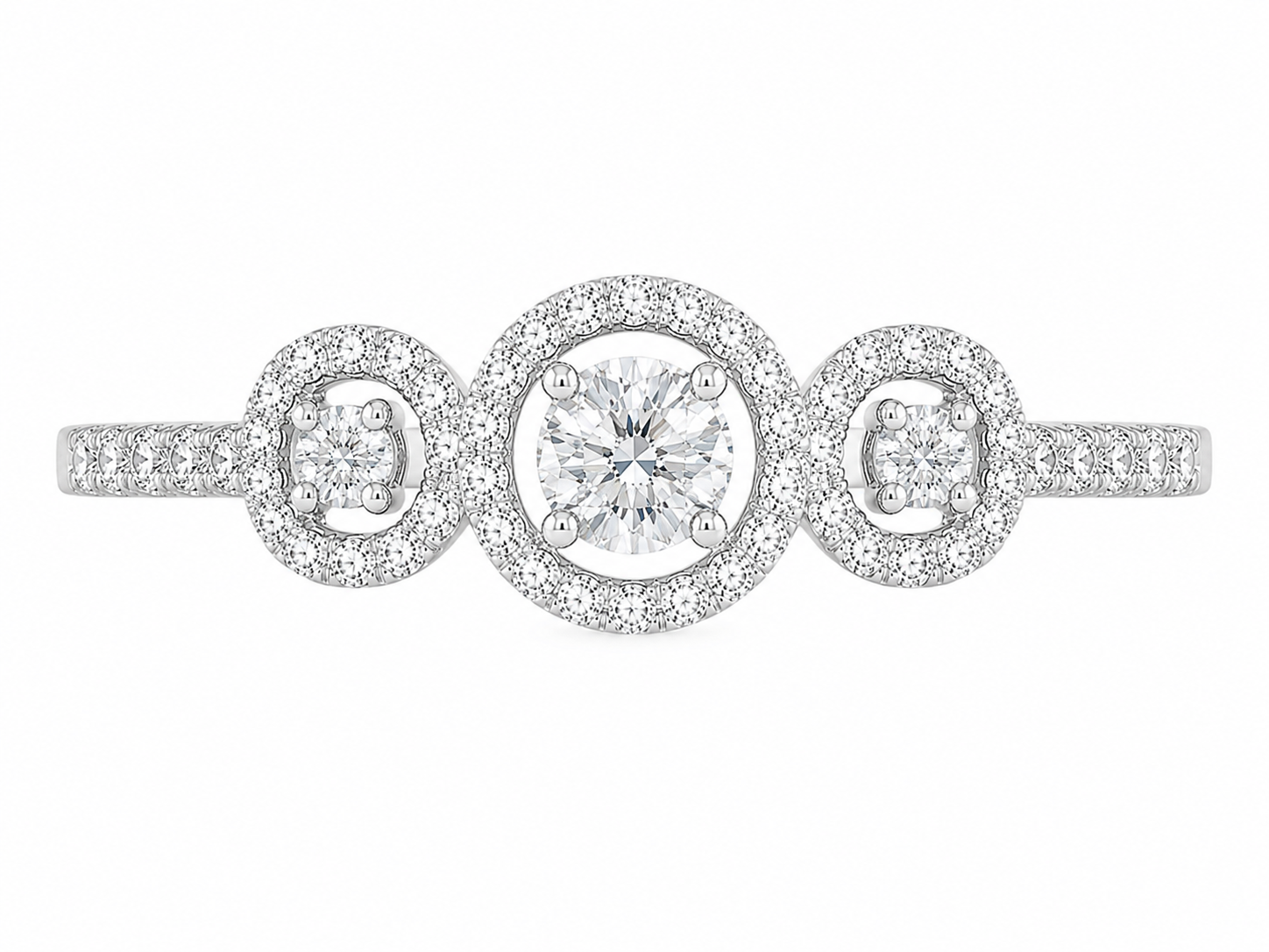 Three-Stone Halo Diamond Ring