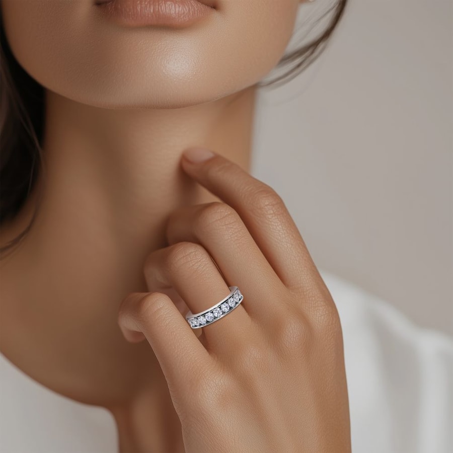Channel Set Diamond Eternity Ring In White Gold (2.98 Carat)