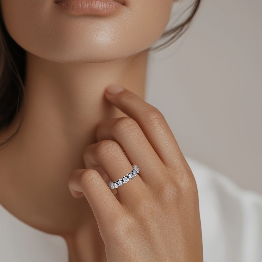 Bezel Set Diamond Eternity Ring in White Gold (1.98 Carat)