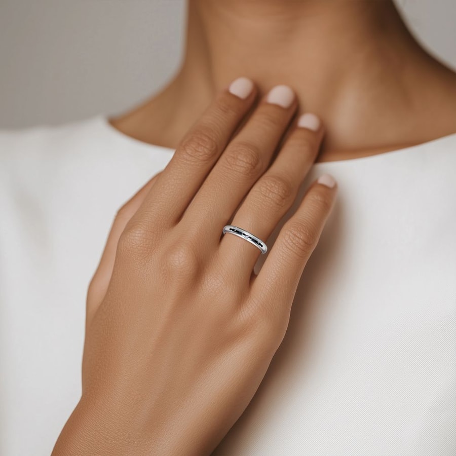Inset Diamond Wedding Ring in White Gold (3 mm)