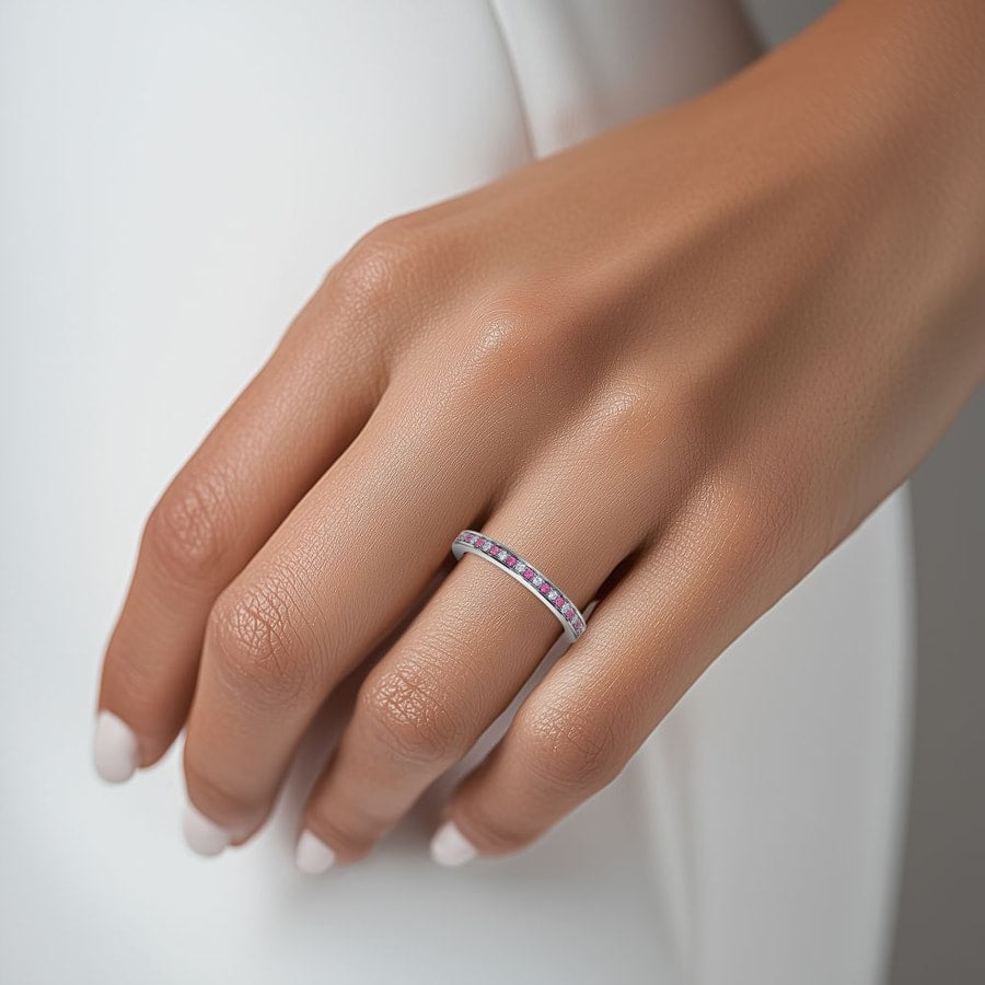 Pink Sapphire And Diamond Eternity Ring In Platinum