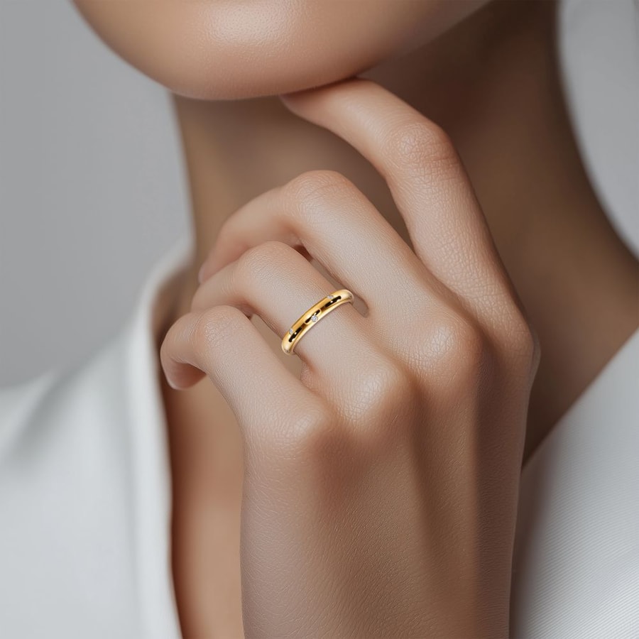 Inset Diamond Wedding Ring in Yellow Gold (3 mm)