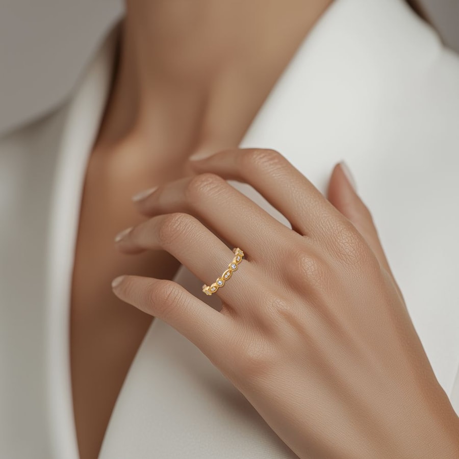 Vintage Edwardian Diamond Eternity Band In Yellow Gold