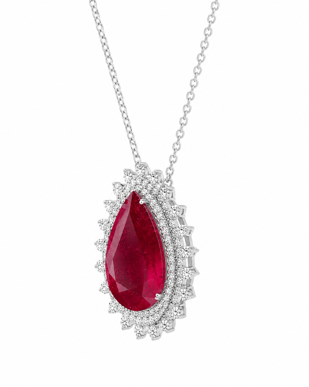Ruby & Diamond Halo Pendant Necklace